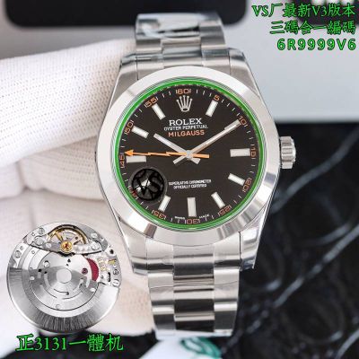 VS Factory Rolex Milgauss 3131 Movement 40mm 904L Steel Black on SS Band Watch